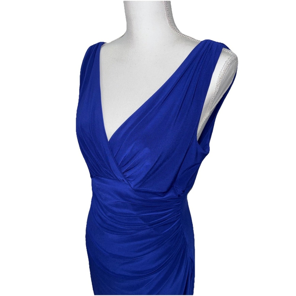 Lauren Ralph Lauren 10 Ruched Side Sheath Dress Blue V-Neck Jersey Cobalt Classy - Picture 6 of 9